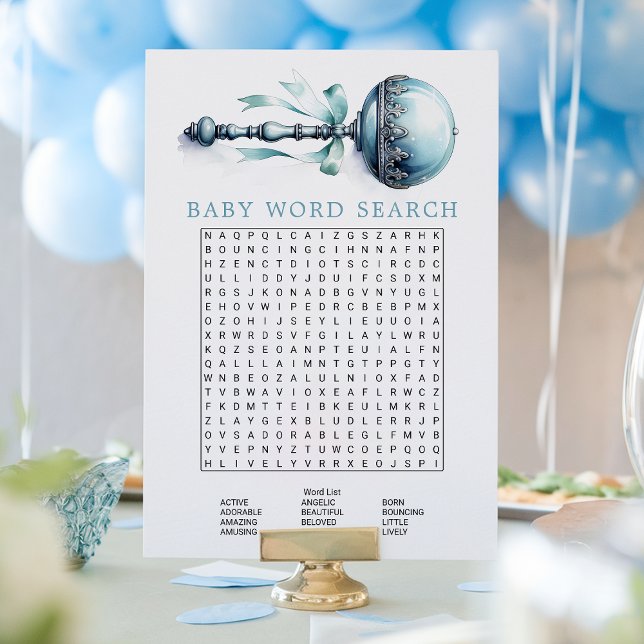 Carte de jeu de mots cachés Bébé garçon hochet ble (Créateur téléchargé)