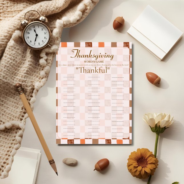 Carte de jeu de mots de Thanksgiving rétro (Retro Thanksgiving Words game card)