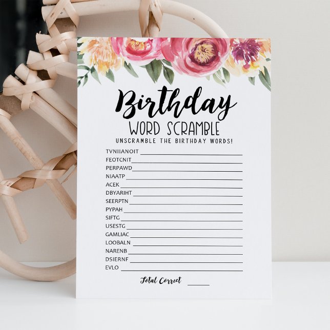 Carte de jeu de mots mêlés d'anniversaire avec rép (Créateur téléchargé)