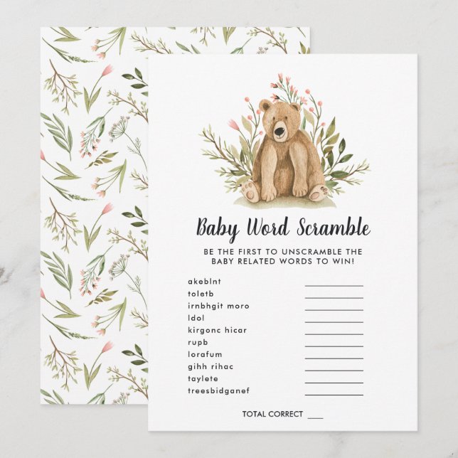 Carte de jeu de mots mêlés pour Baby Shower (Devant / Derrière)