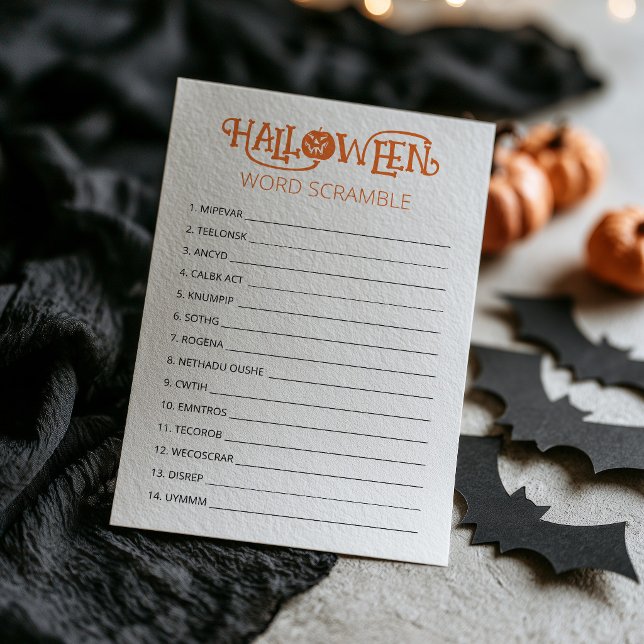 Carte de jeu de mots mêlés pour la fête d'Hallowee (Halloween Word Scramble Game Card)