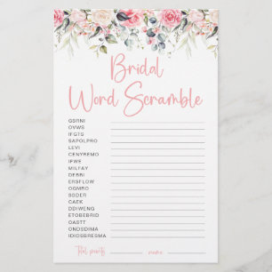 Carte de jeu de mots mêlés pour la mariée Blush