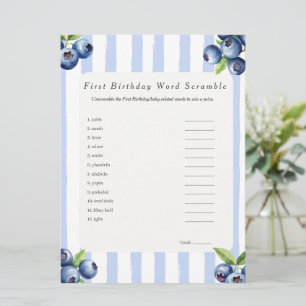 Carte de jeu de mots mêlés pour le premier anniver