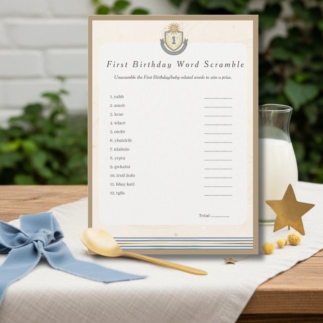 Carte de jeu de mots mêlés pour le premier anniver (Space First Birthday Word Scramble Game card)