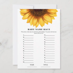 Carte de jeu de nom de douche bébé tournesol d'aut