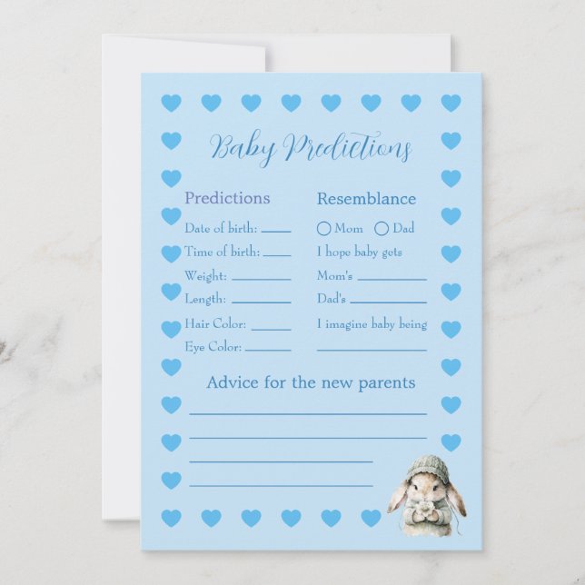 Carte de jeu de prédictions pour la fête de bébé g (Devant)
