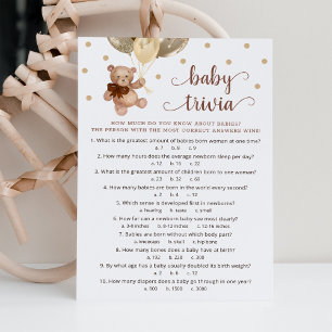 Carte de jeu de quiz bébé Ourson pour Baby Shower