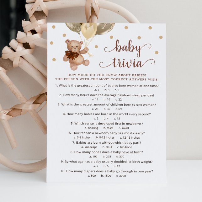 Carte de jeu de quiz bébé Ourson pour Baby Shower (Créateur téléchargé)