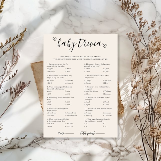 Carte de jeu de quiz bébé pour baby shower (Créateur téléchargé)