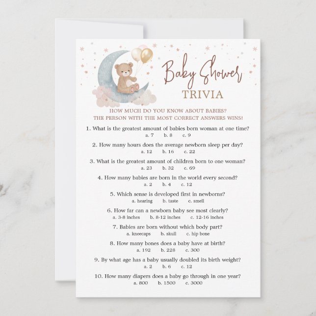 Carte de jeu de quiz bébé pour Baby Shower Over th (Devant)