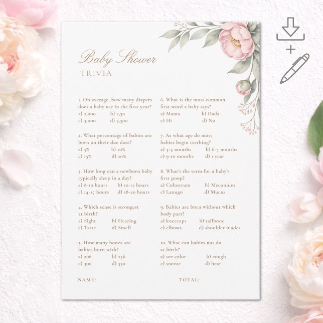 Carte de jeu de quiz de baby shower imprimable 'In (Créateur téléchargé)
