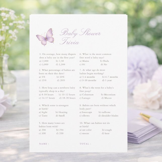 Carte de jeu de quiz de baby shower Papillon d'Or  (Créateur téléchargé)