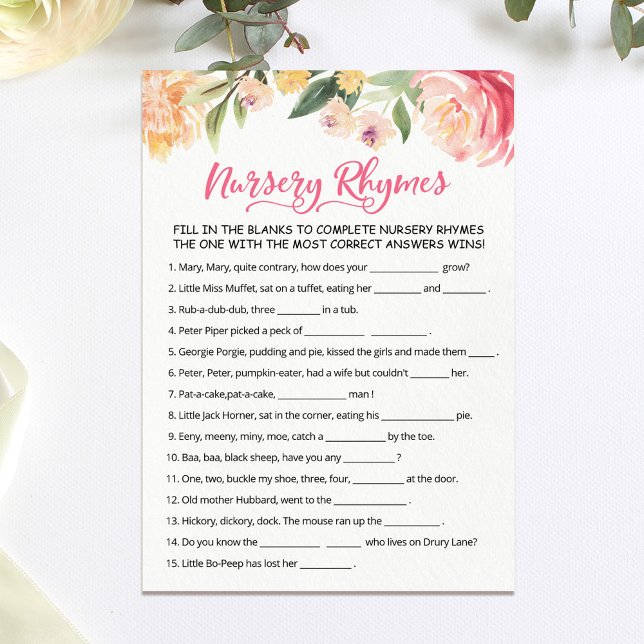 Carte de jeu de quiz de comptine pour Baby Shower (Créateur téléchargé)