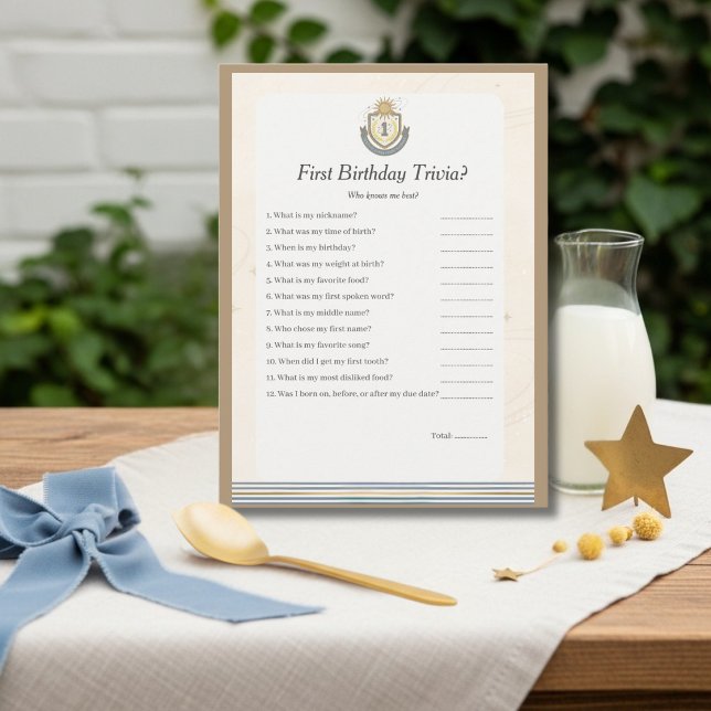 Carte de jeu de quiz pour le premier anniversaire  (Space First Birthday Trivia game card)