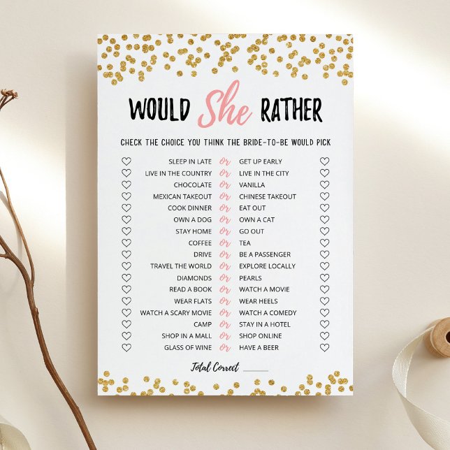 Carte de jeu de société de mariage 'Would She Rath (Créateur téléchargé)