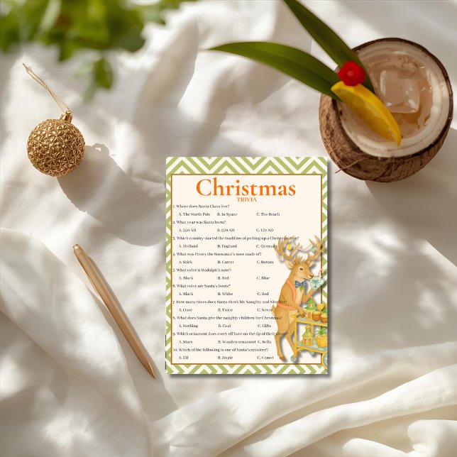 Carte de jeu de trivia de Noël tropical (Tropical Christmas Trivia game card)