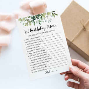 Carte de jeu de trivia modifiable pour 1er anniver