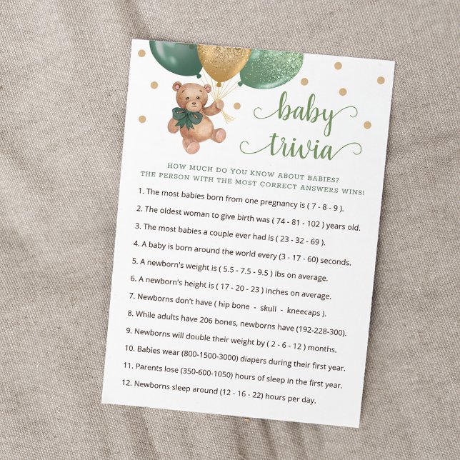 Carte de jeu de trivia pour bébé Ourson pour la fê (Créateur téléchargé)