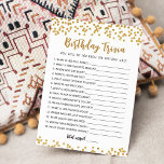 Carte de jeu Editable Birthday Trivia<br><div class="desc">Achetez ce jeu modifiable et profitez de la carte Trivia de haute qualité pour votre événement! C'est un modèle de jeu,  Vous pouvez changer les questions comme vous le souhaitez! Conception de confettis d'or.</div>