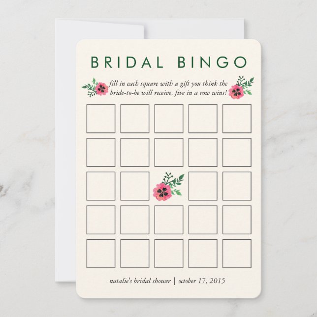 Carte de jeu Fête des mariées Bingo | Floral rose (Devant)