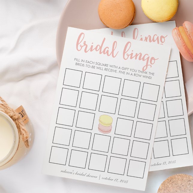Carte de jeu Fête des mariées Bingo | Macarons fra (Créateur téléchargé)