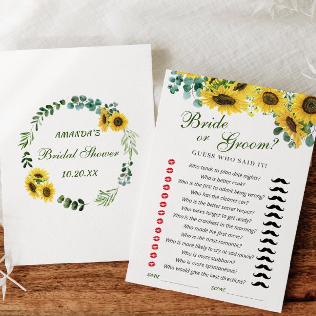 Carte de jeu Fête des mariées Sunflower Eucalyptus (Créateur téléchargé)