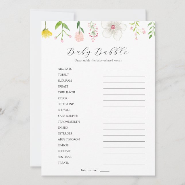 Carte de jeu fleur sauvage Babble Scramble (Devant)