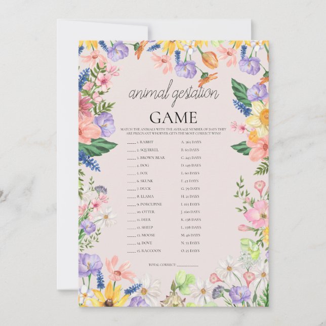 Carte de jeu fleur sauvage de grossesse animale de (Devant)