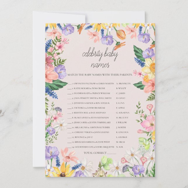 Carte de jeu fleur sauvage Spring Celebrity Baby N (Devant)