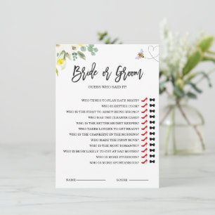Carte de jeu Floral Yellow Bee Bride ou Groom