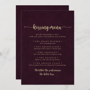Carte de jeu Gold Burgundy Mariage Kissing Menu