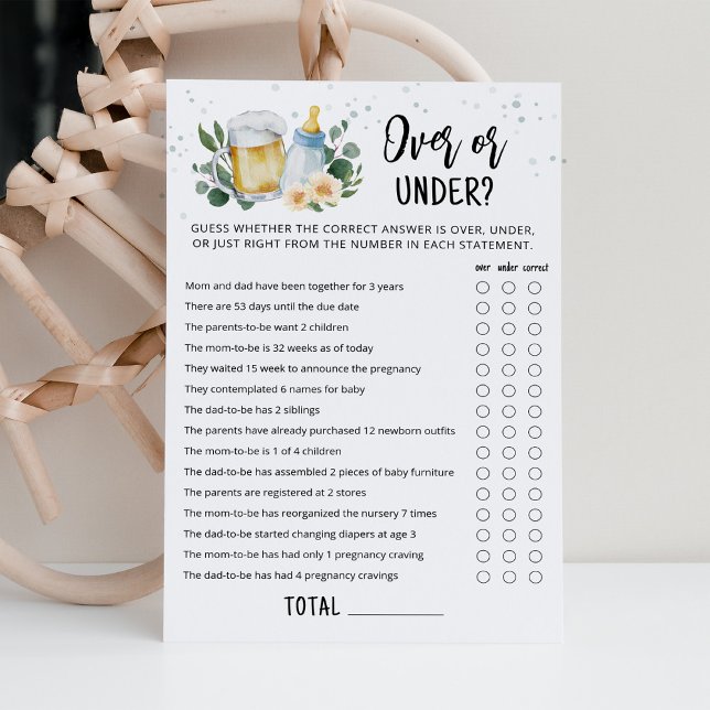 Carte de jeu Greenery Baby Is Brewing Over ou Unde (Beer Sage Green Baby Shower Over or Under Game)