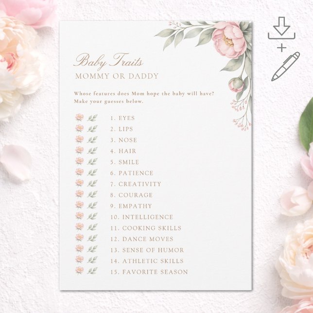 Carte de jeu imprimable pour bébé en fleurs Traits (Créateur téléchargé)