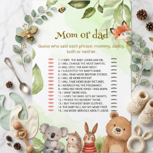 Carte de jeu Maman ou Papa Bois et faune Baby show