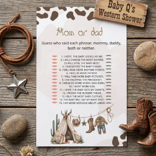 Carte de jeu Maman ou Papa Cowboy howdy baby sho