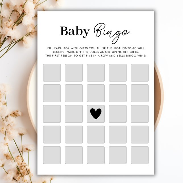 Carte de jeu minimaliste Baby shower de Bingo (Minimalist Baby Shower Bingo Game Card)