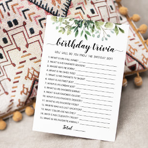 Carte de jeu modifiable pour l'anniversaire Trivia