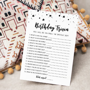 Carte de jeu modifiable pour l'anniversaire Trivia