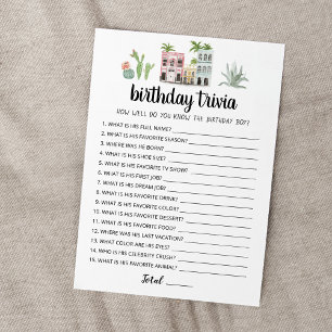 Carte de jeu modifiable pour l'anniversaire Trivia