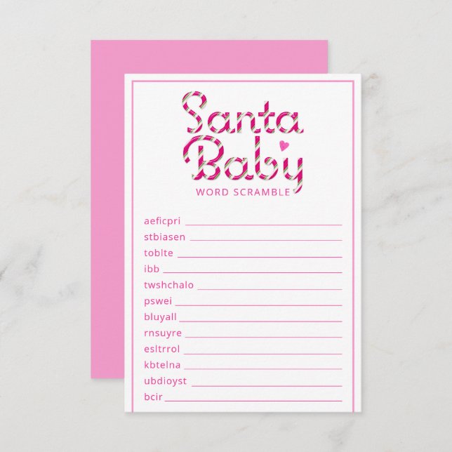 Carte de jeu père Noël Baby shower Word Scramble (Devant / Derrière)