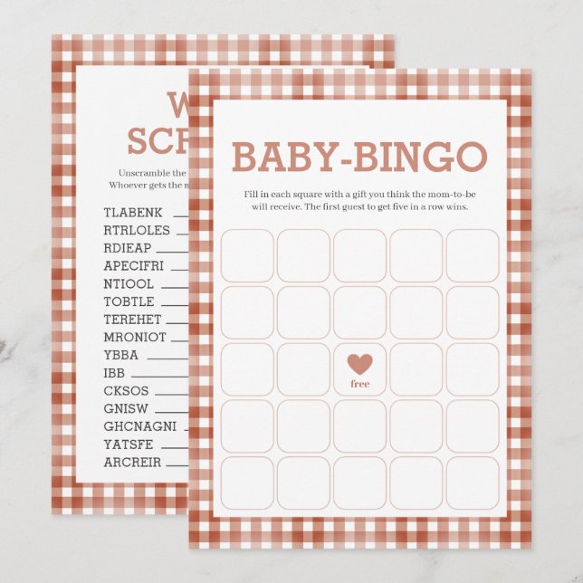 Carte de jeu pour Baby Shower à l'aquarelle et gin (Devant / Derrière)