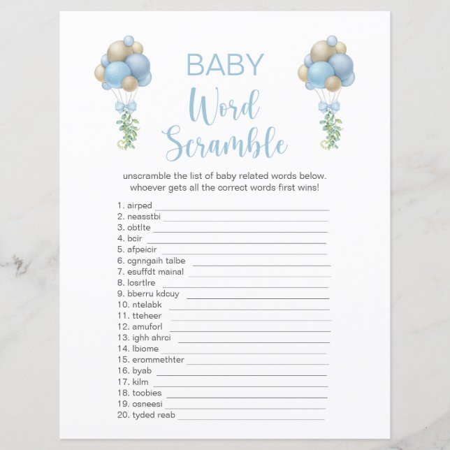 Carte de jeu pour Baby Shower : Ballons bleus doub (Devant)