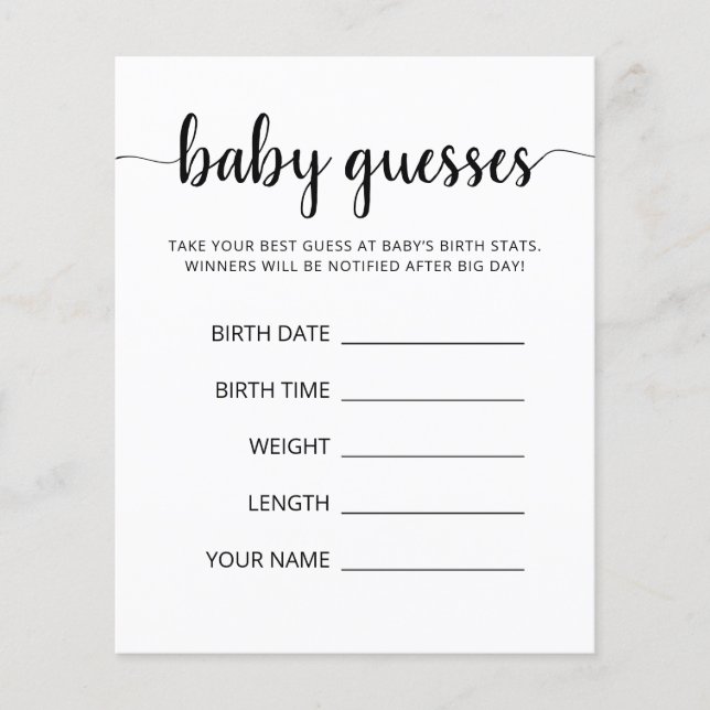 Carte de jeu pour Baby Shower : Bébé devine (Devant)