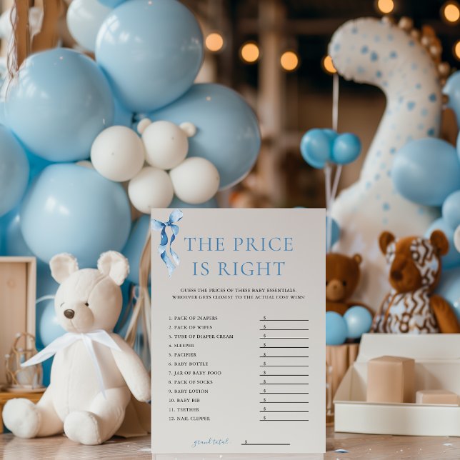 Carte de jeu pour Baby Shower 'Blue Bow The Price  (Créateur téléchargé)