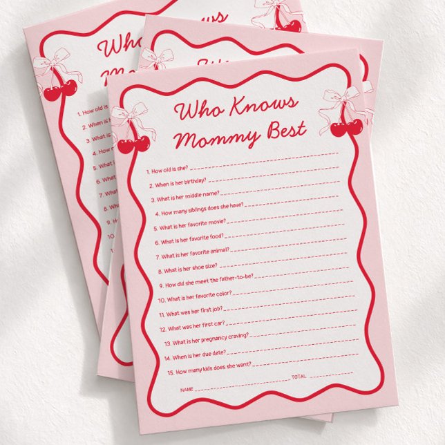 Carte de jeu pour Baby Shower Cherry: Qui connaît  (Créateur téléchargé)