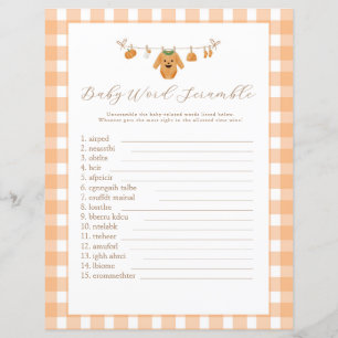 Carte de jeu pour Baby Shower Citrouille