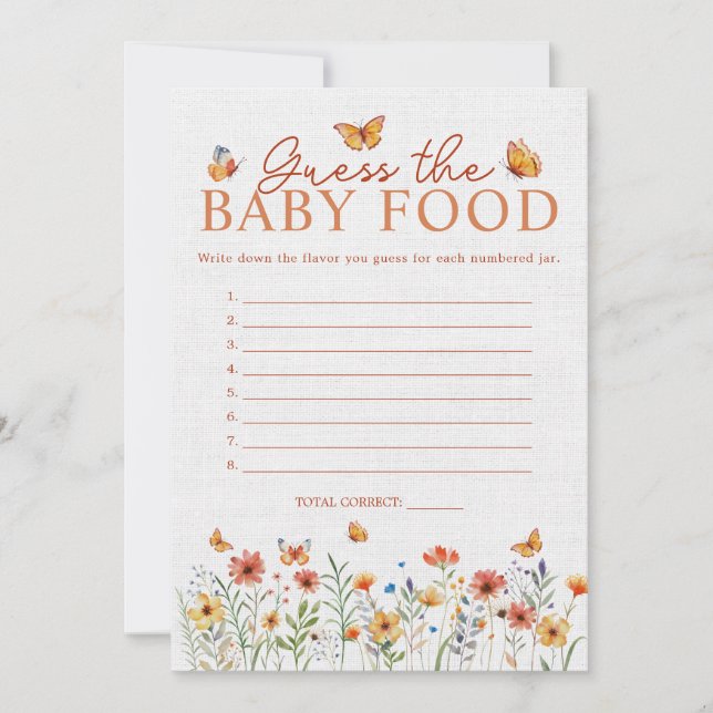 Carte de jeu pour baby shower : Devinez la nourrit (Devant)