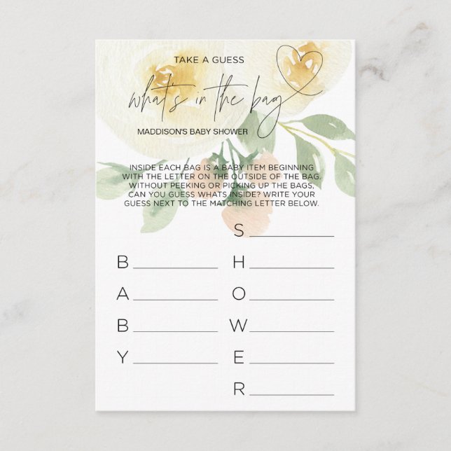 Carte de jeu pour Baby Shower « Fleurs roses, qu'y (Devant)