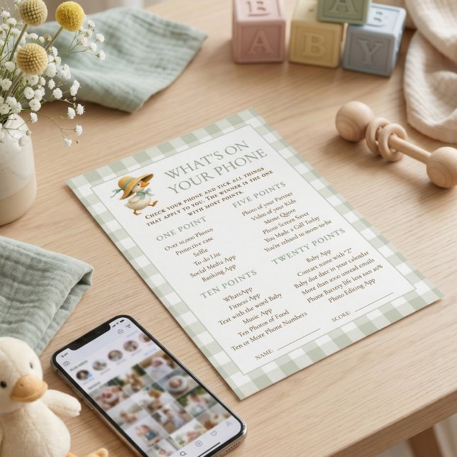Carte de jeu pour Baby Shower Goose Gingham Whats  (Créateur téléchargé)