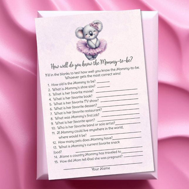 Carte de jeu pour Baby Shower "Koala qui connaît l (Créateur téléchargé)